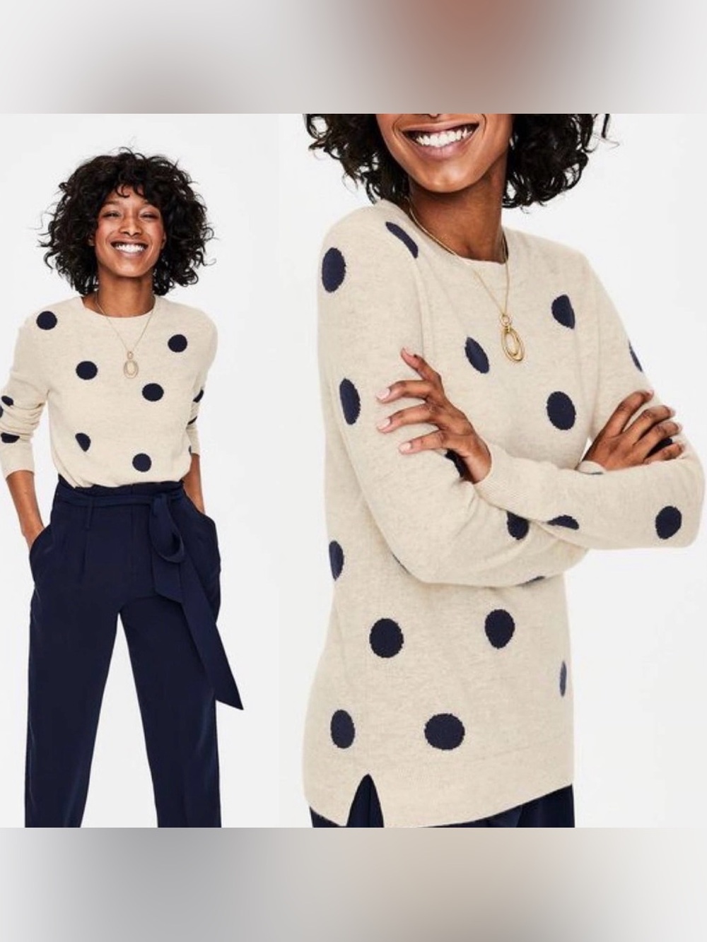 Boden Cashmere Polka Dot Sweater - size L